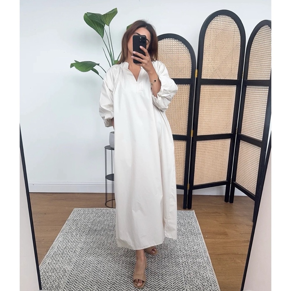 FashFocused UK Modest Brand White Puff Long Sleeve Maxi Midaxi Nira Dress Cotton